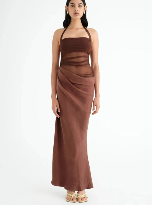 BENNI GINA MAXI DRESS CHOCOLATE SIZE 8