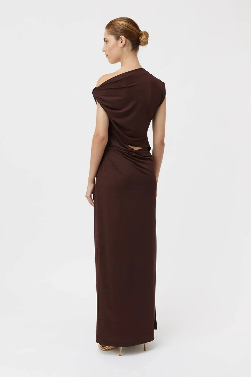 CAMILLA AND MARC ANNALISE MAXI DRESS IN CHOCOLATE BROWN SIZE 8