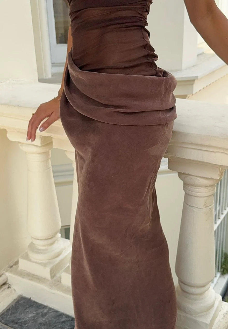 BENNI GINA MAXI DRESS CHOCOLATE SIZE 8