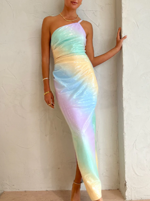 SUBOO OMBRE ONE SHOULDER SPLIT MAXI SIZE 8