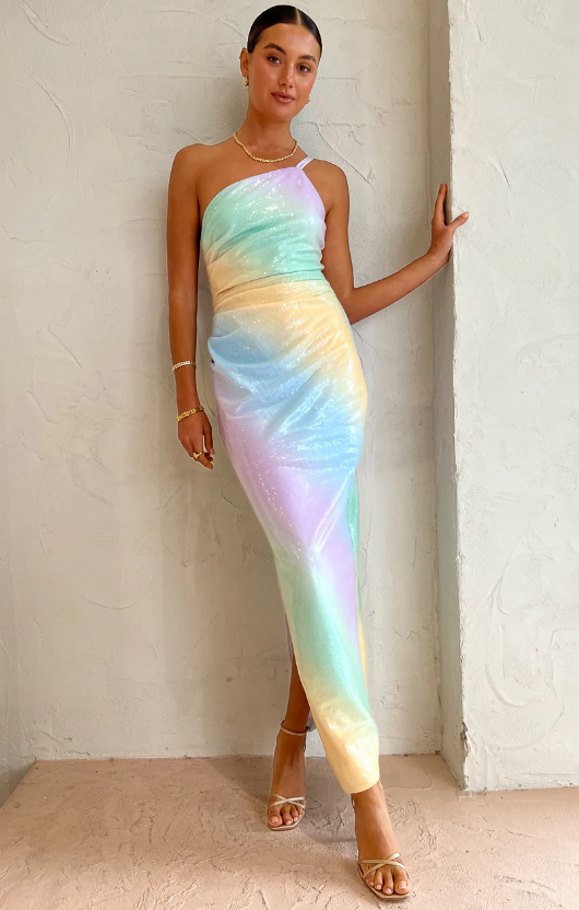 SUBOO OMBRE ONE SHOULDER SPLIT MAXI SIZE 8