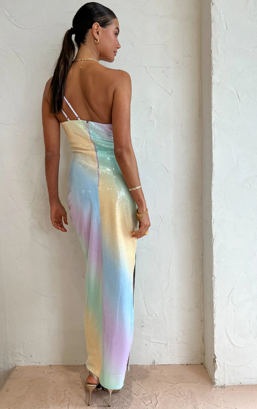 SUBOO OMBRE ONE SHOULDER SPLIT MAXI SIZE 8